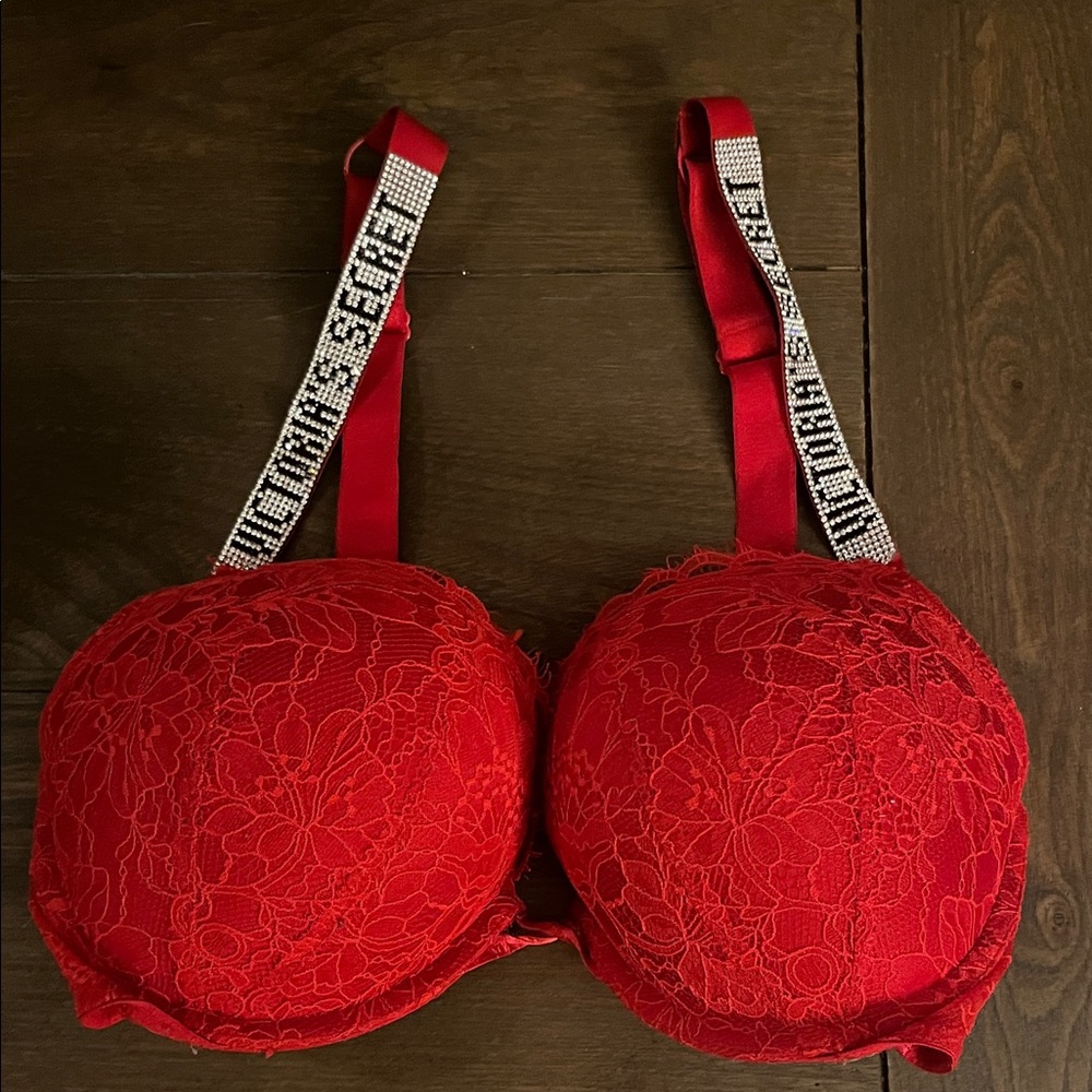 Victoria's Secret Red Lace Bra with Embellished Straps